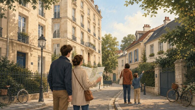 Des habitants découvrant les logements et les quartiers de Versailles