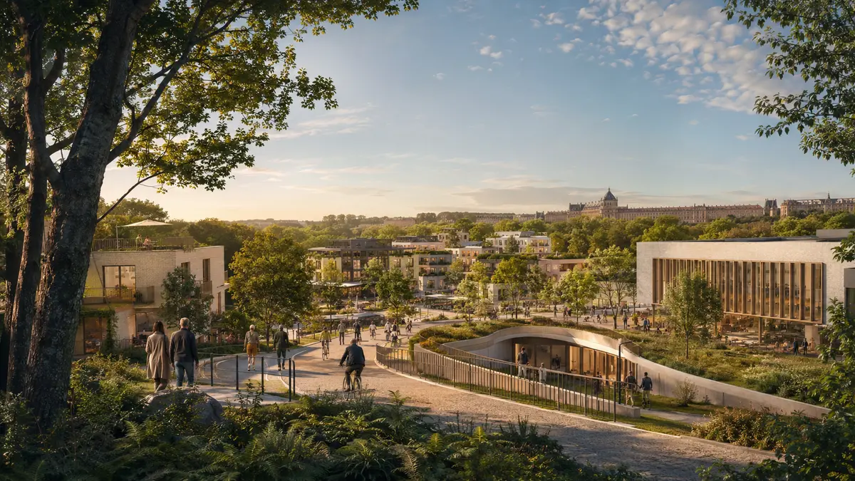 Projet de quartier paysager à Satory avec logements, mobilités douces et future gare